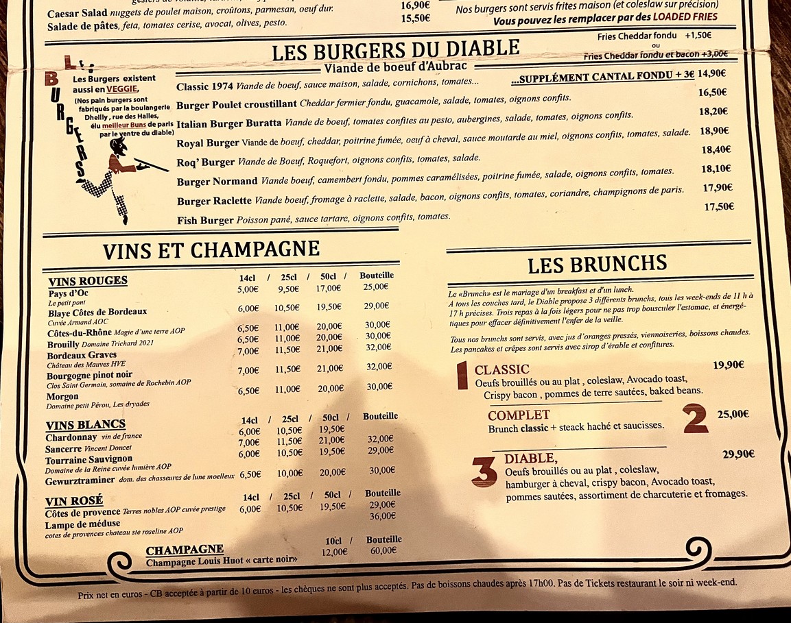 Au Diable des Lombards menu 3