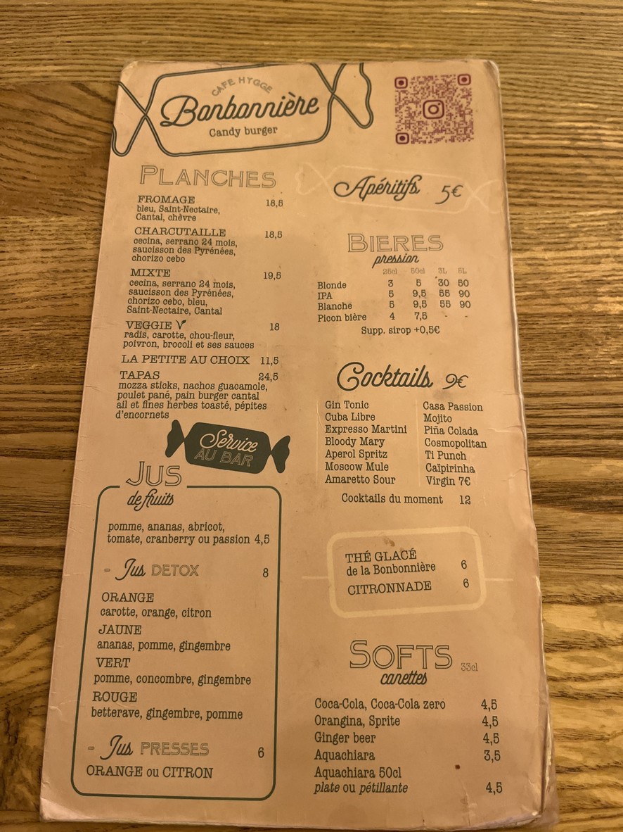 La Bonbonnière menu 1