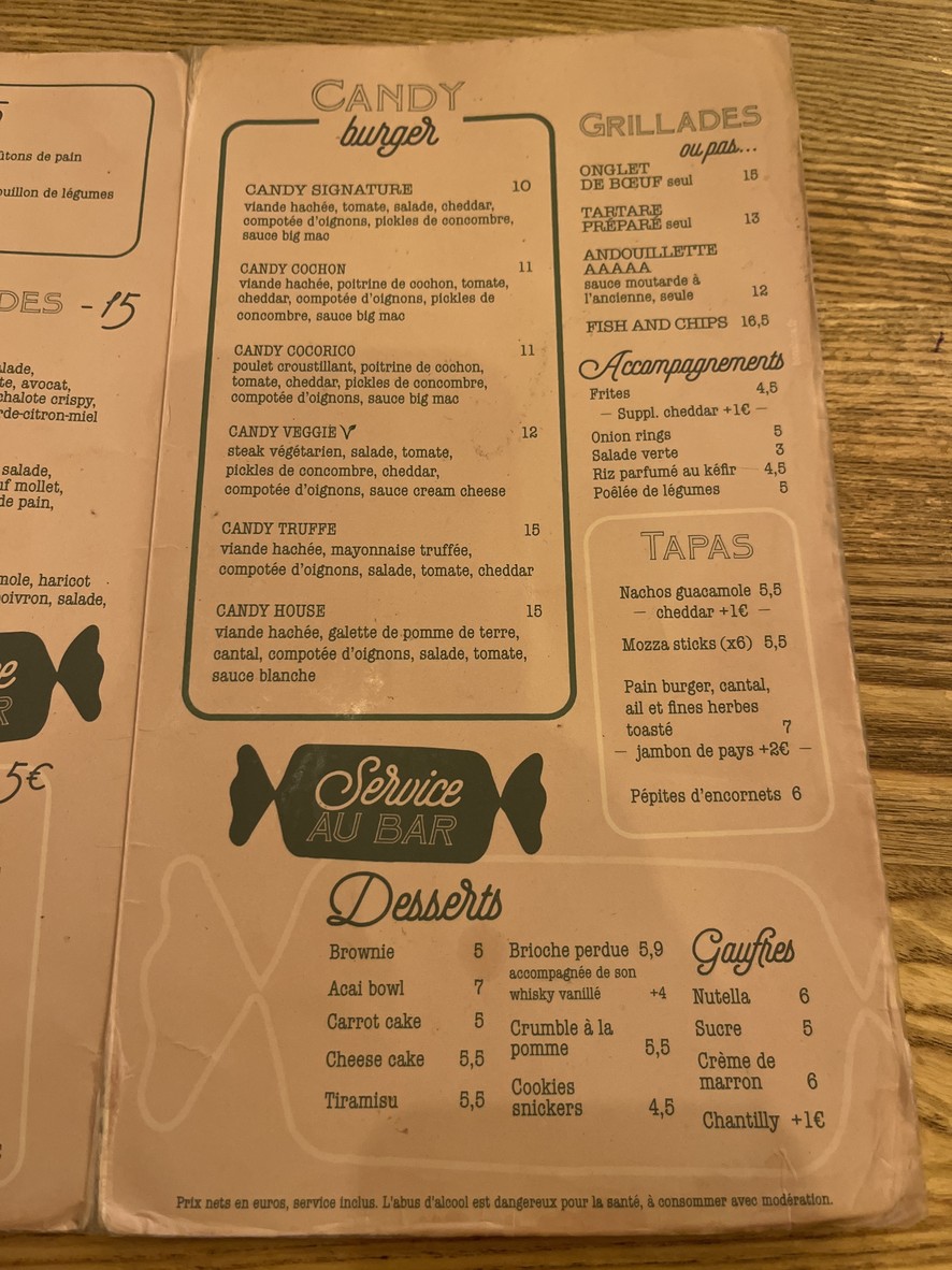La Bonbonnière menu 2