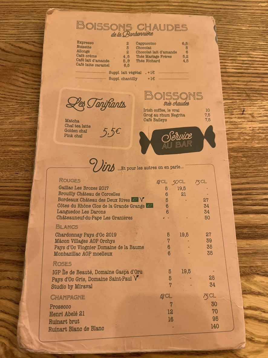 La Bonbonnière menu 3