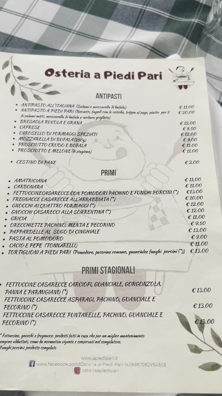 Osteria A Piedi Pari menu 2