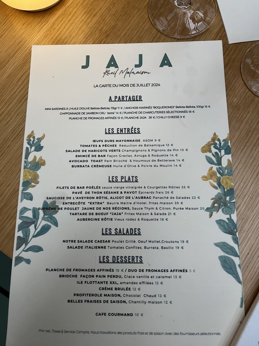 Jaja Rueil-Malmaison menu 1