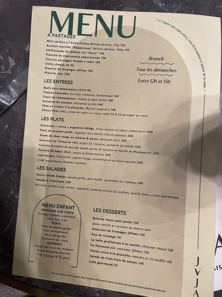 Jaja Rueil-Malmaison menu 2