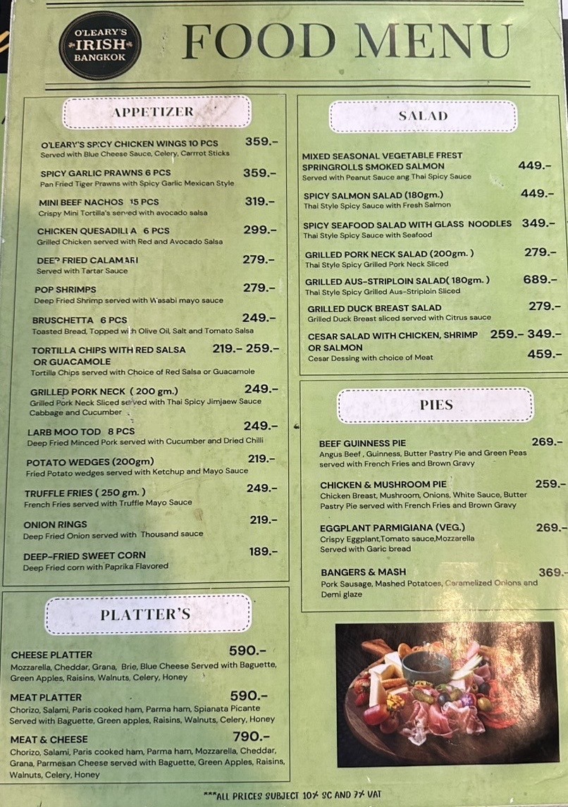 The Irish Pub Bangkok menu 1