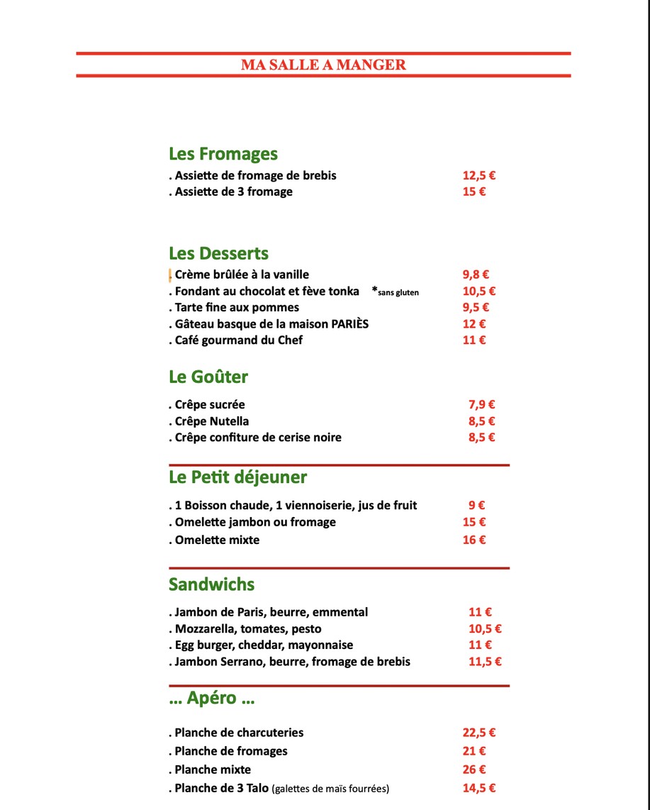 Ma salle à manger menu 2