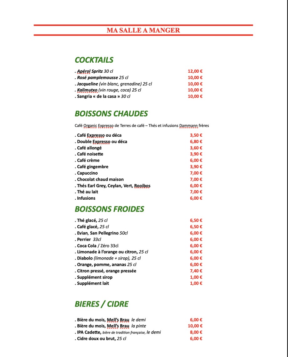 Ma salle à manger menu 3