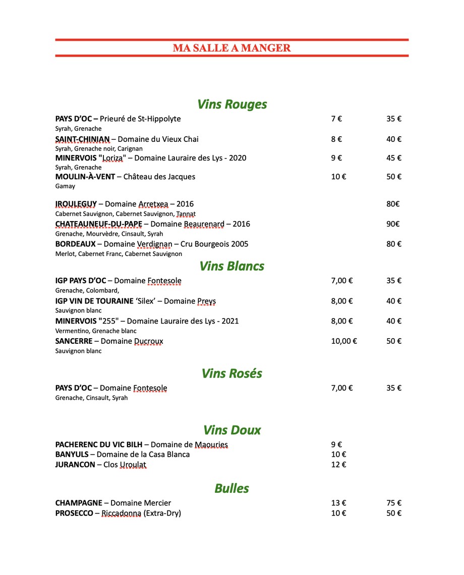 Ma salle à manger menu 4