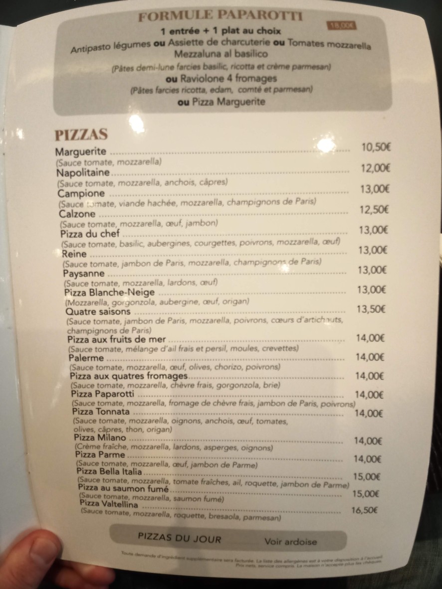 Restaurant Paparotti Boulogne-Billancourt menu 2