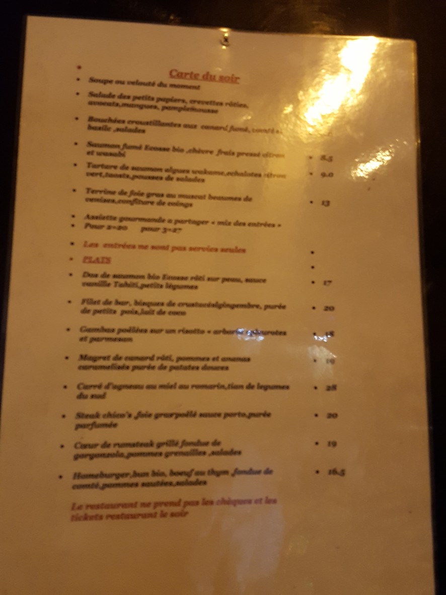 Les Petits Papiers menu 1