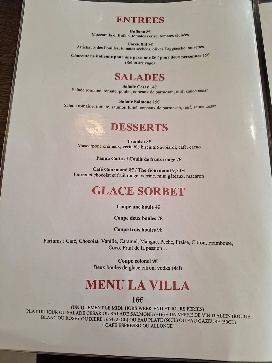 Restaurant Villa Murat menu 1