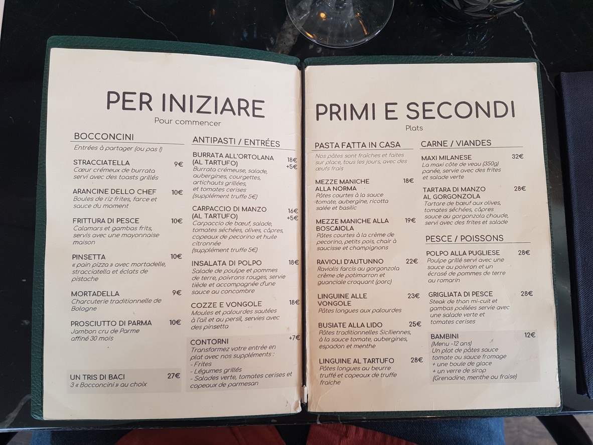 Baciami menu 1