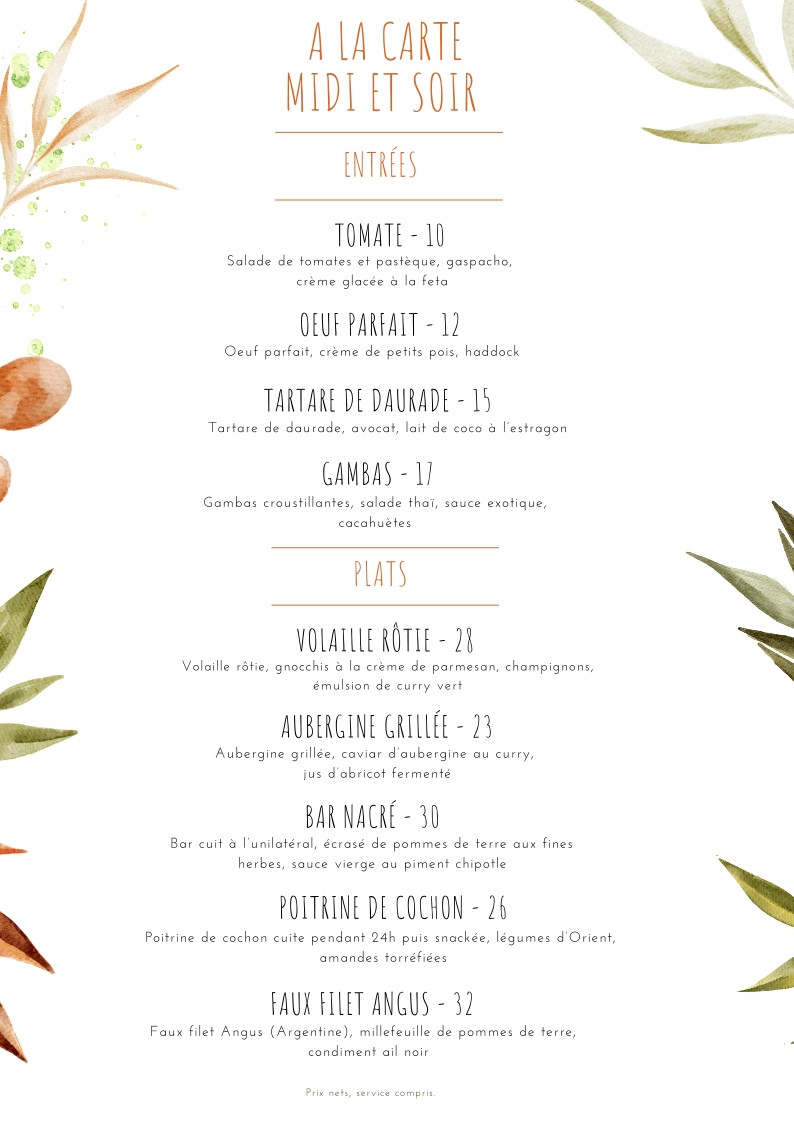 Dame Augustine menu 1