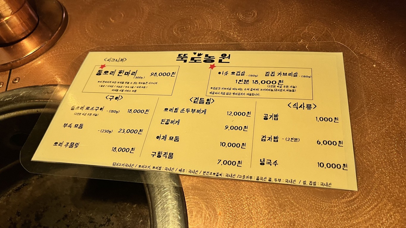 Ddukdo Nongwon menu 1