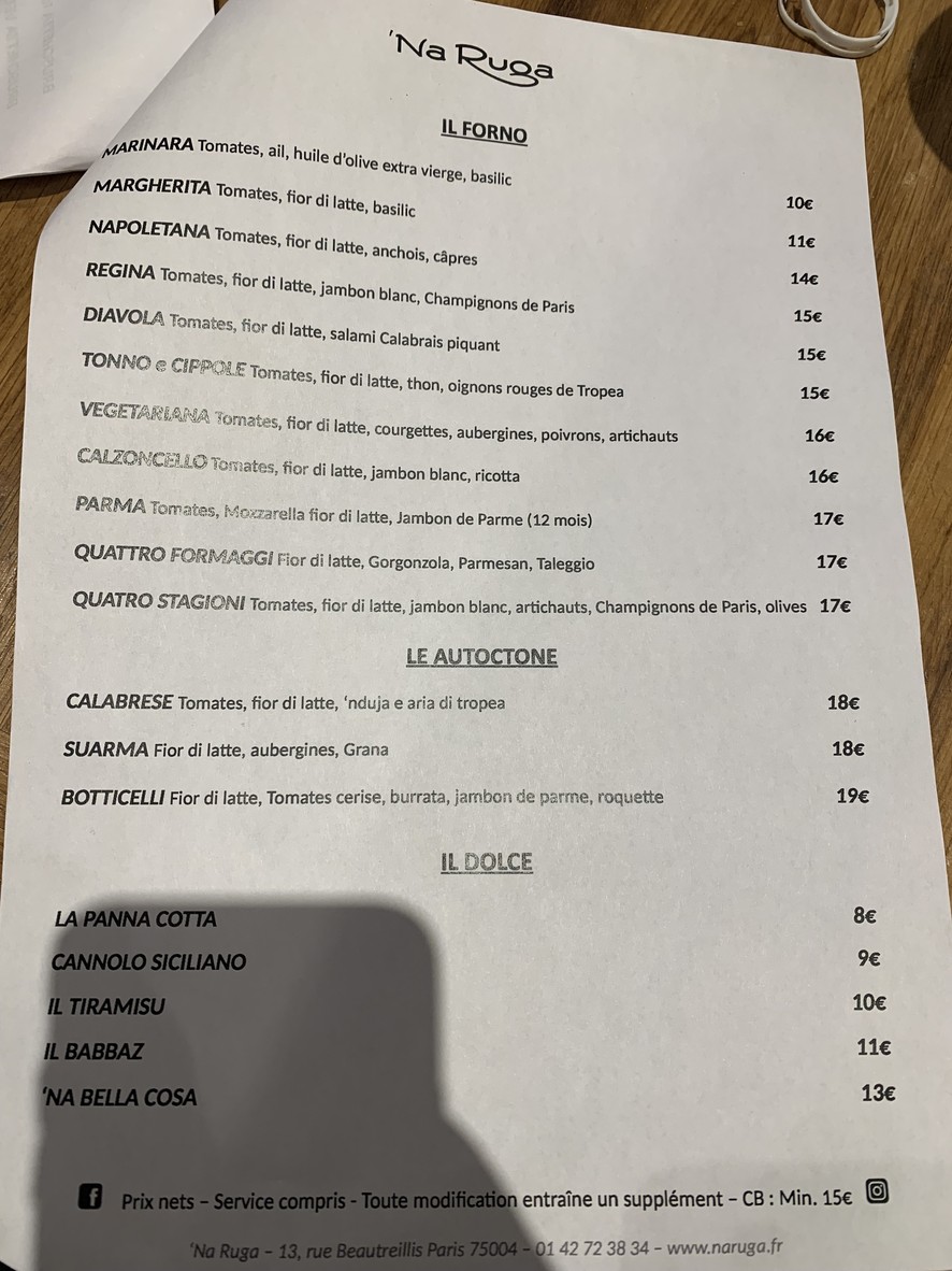 NA RUGA menu 2