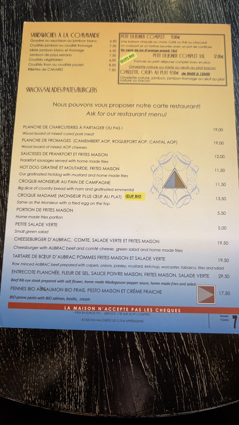 Le Café de l'Est menu 2