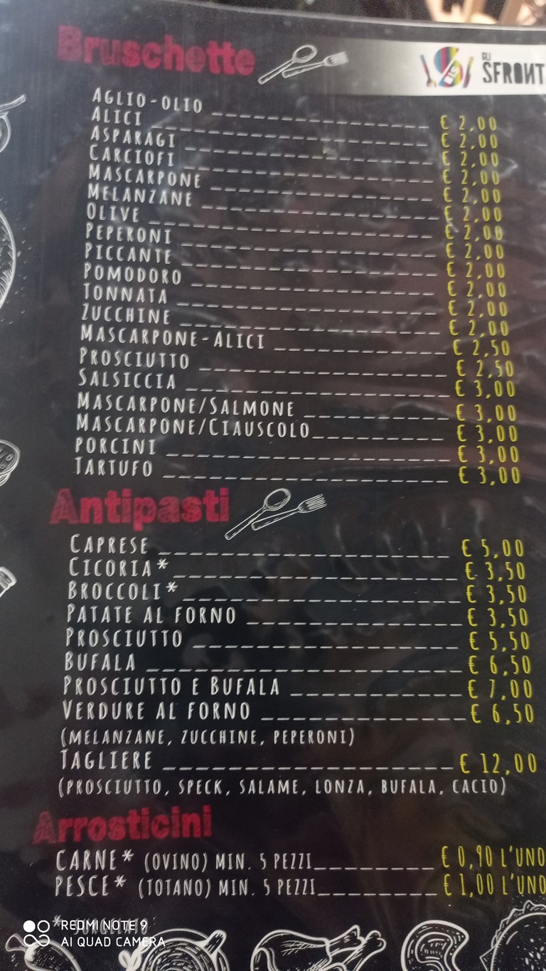 Gli Sfrontati BIS menu 1