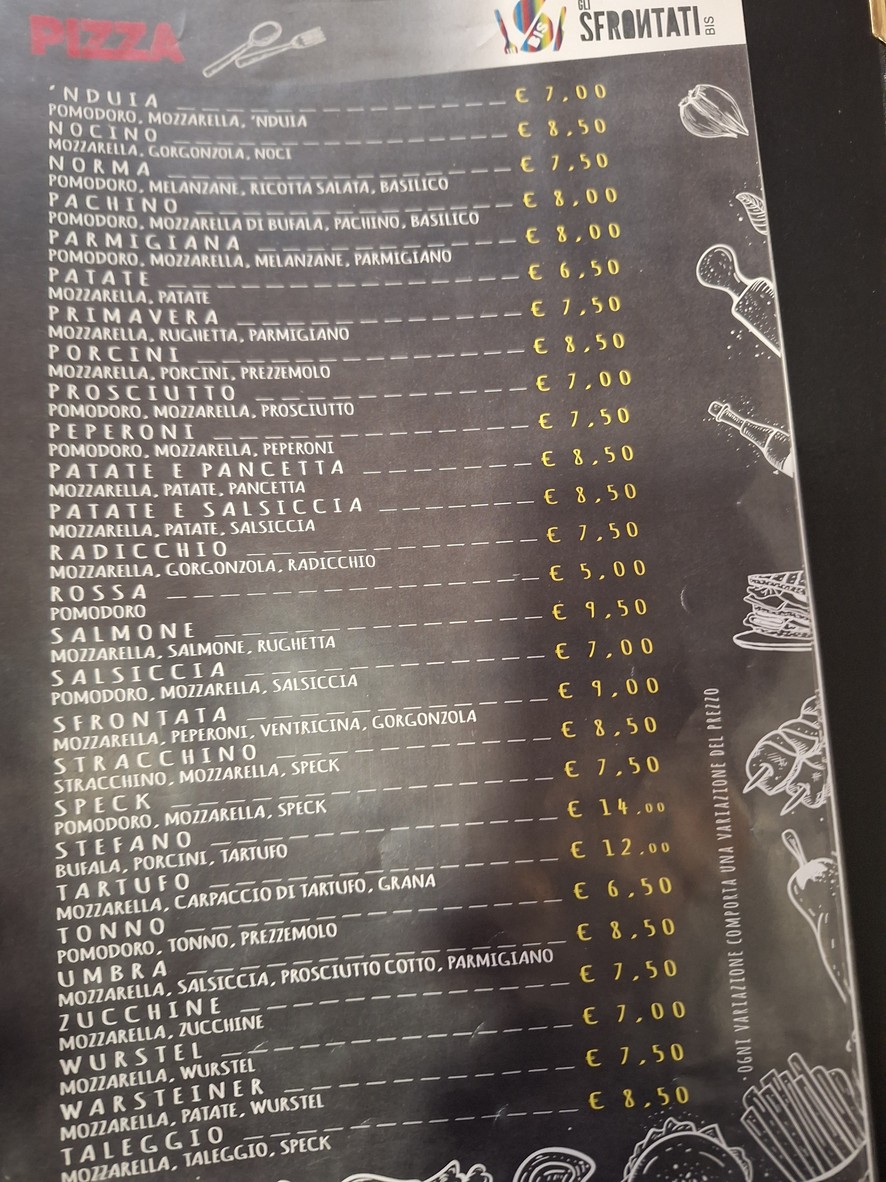 Gli Sfrontati BIS menu 4