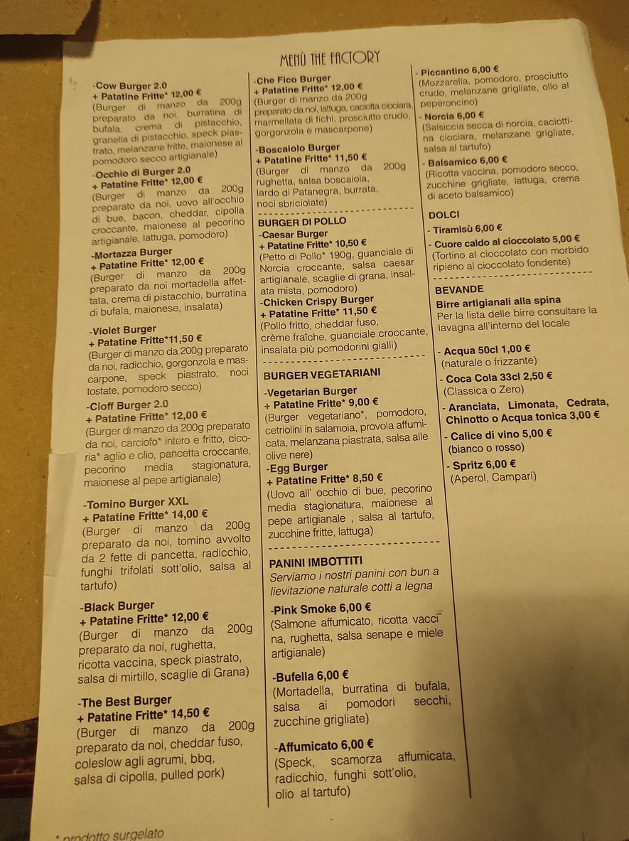 The Factory menu 2