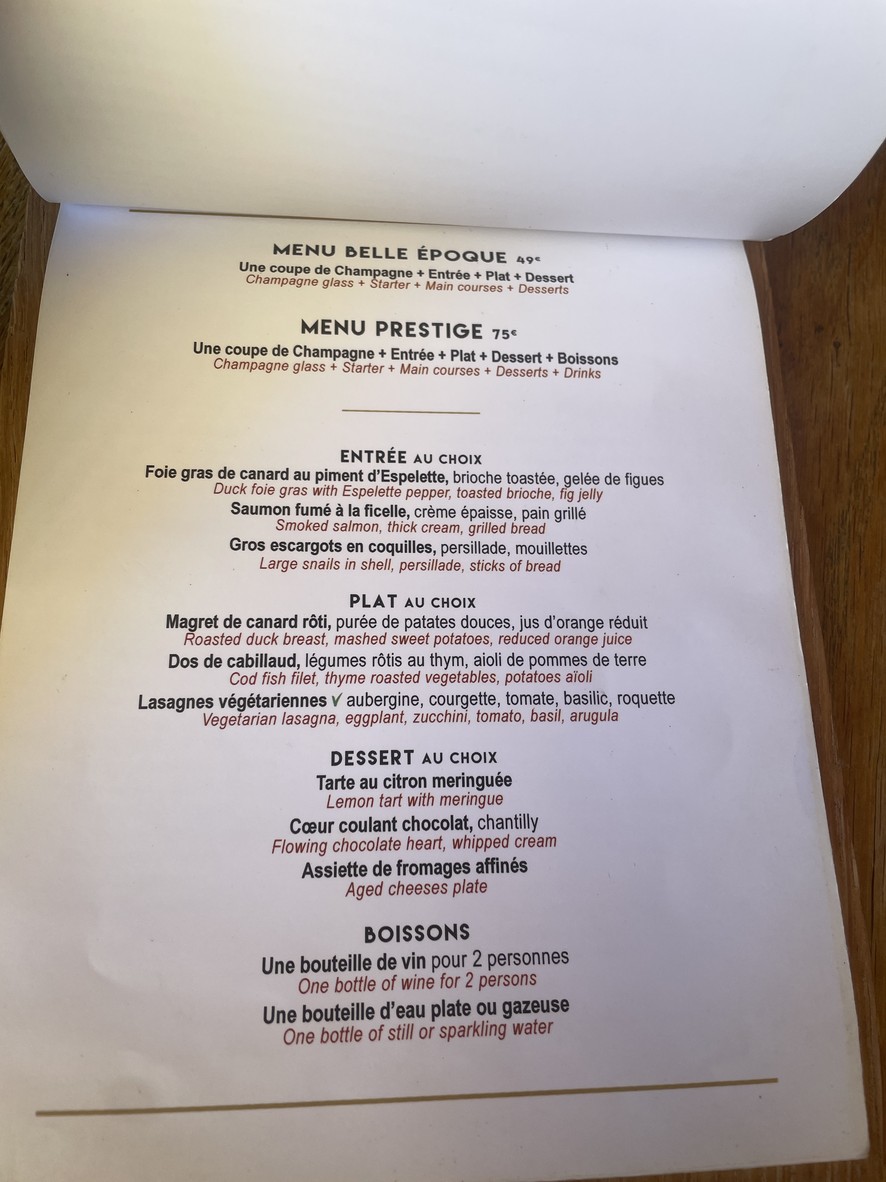 Le Paris Paris menu 2