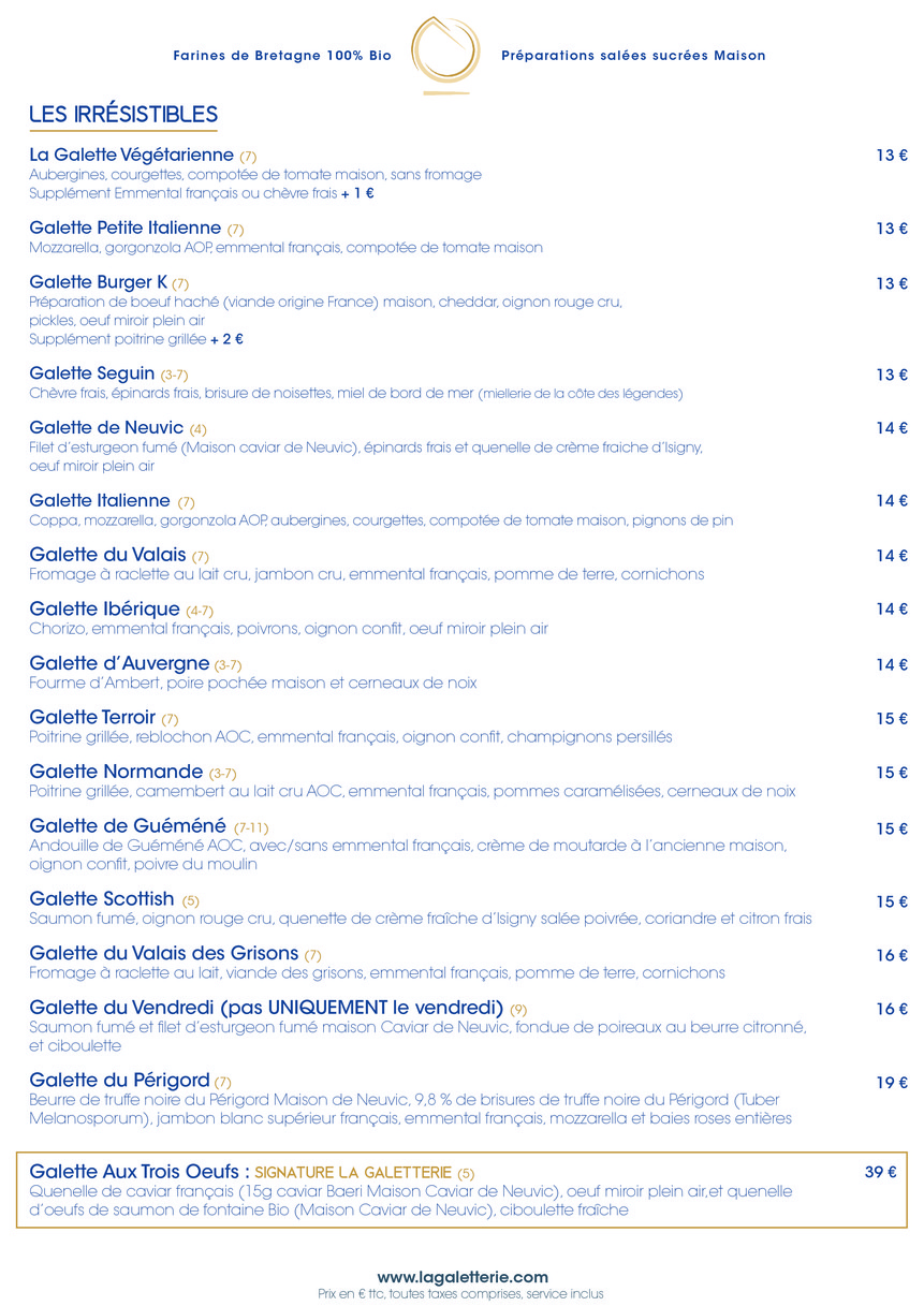 La Galetterie menu 1