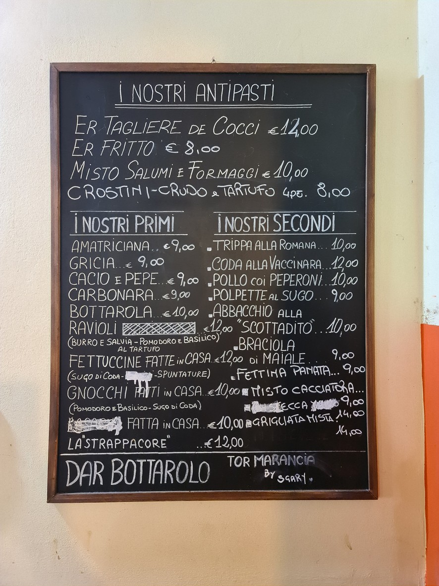 Dar Bottarolo - Tor Marancia menu 1