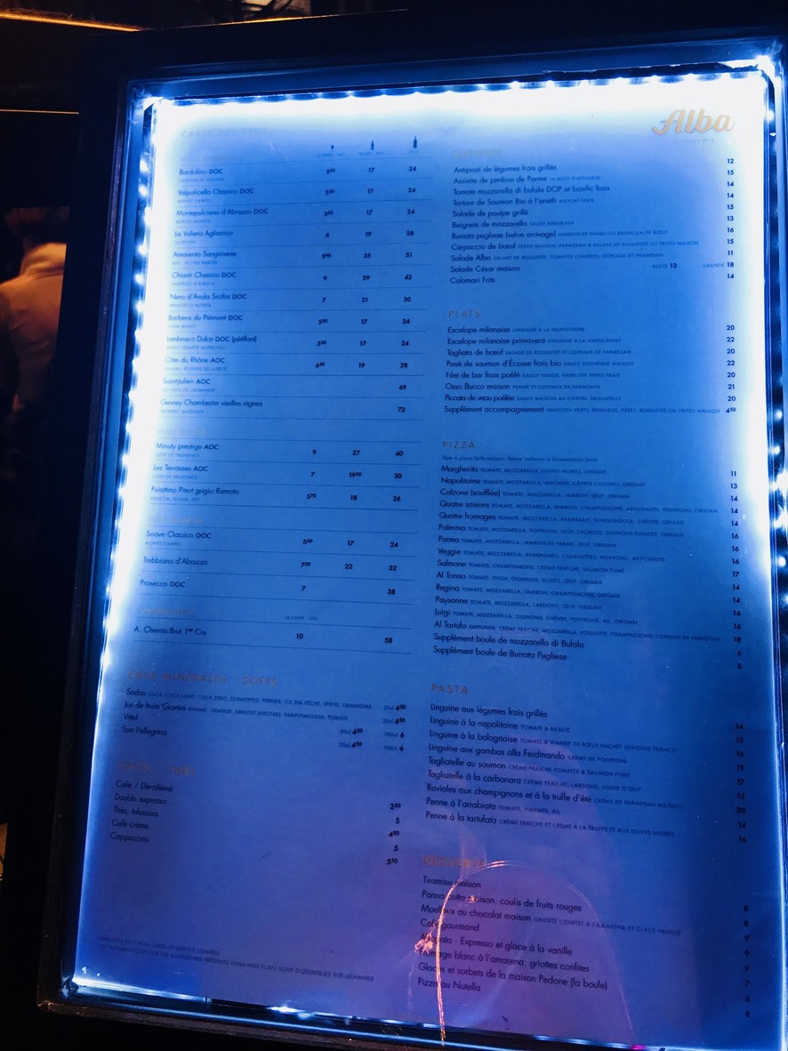Alba Ristorante menu 1