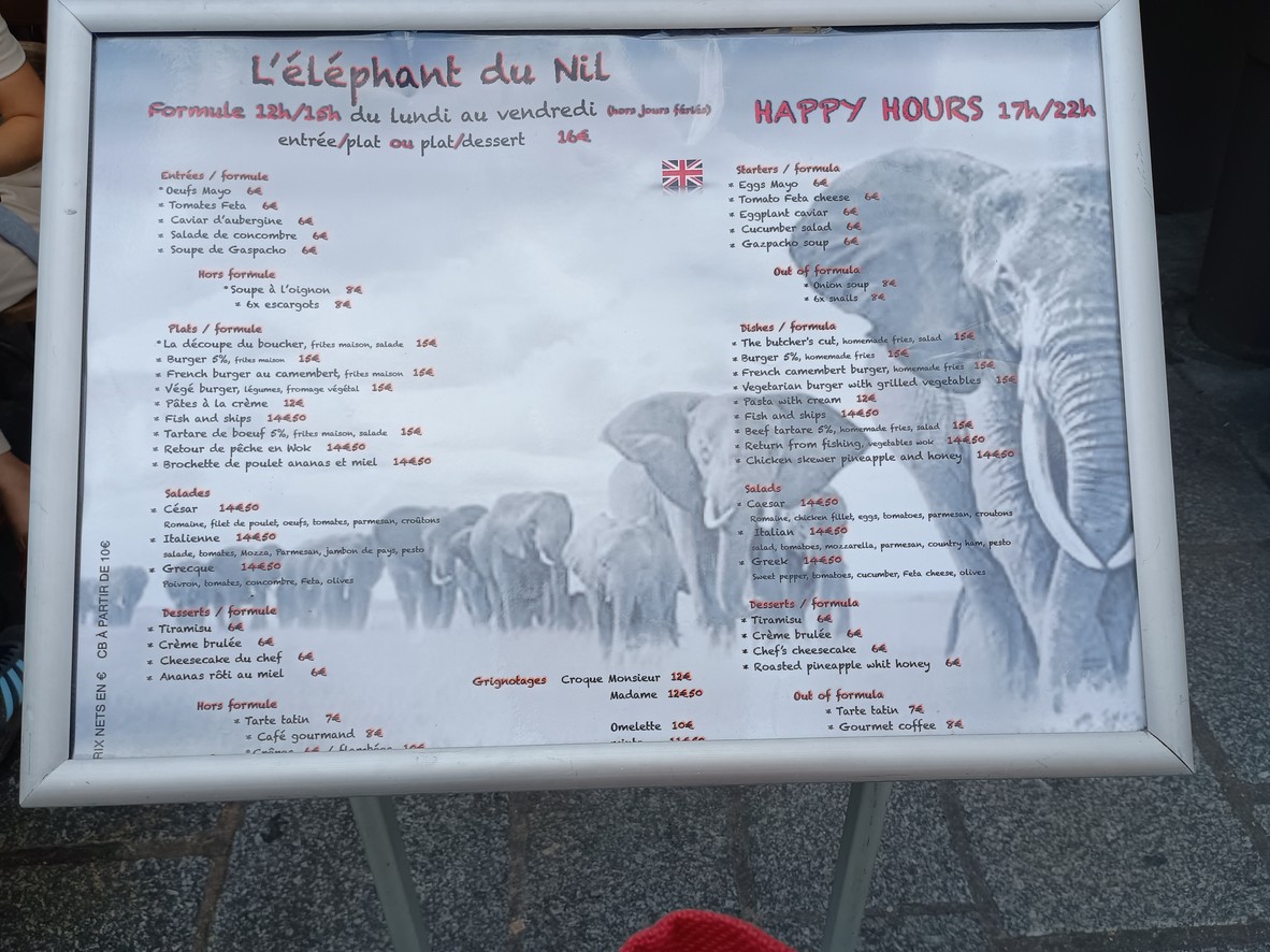 L'Elephant Du Nil menu 2