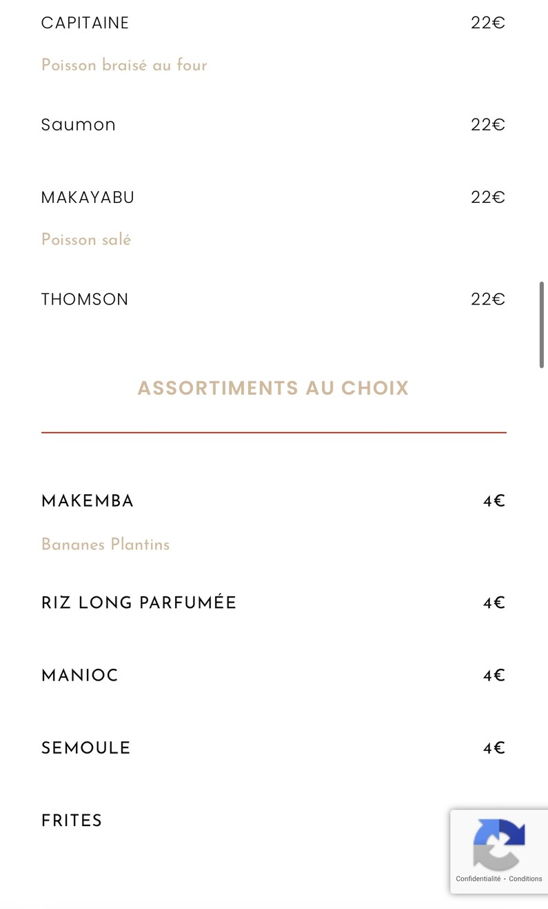 Villa Bamato - Restaurant Africain menu 2
