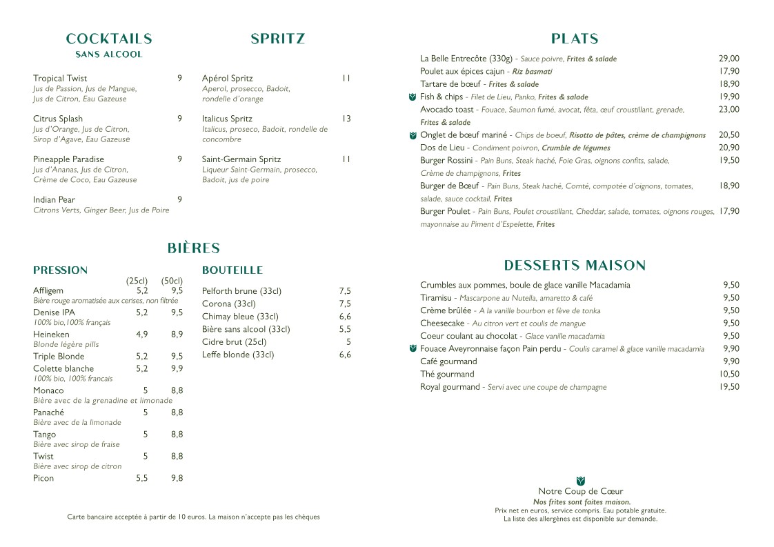 BRASSERIE LE VERT TULIPE menu 3