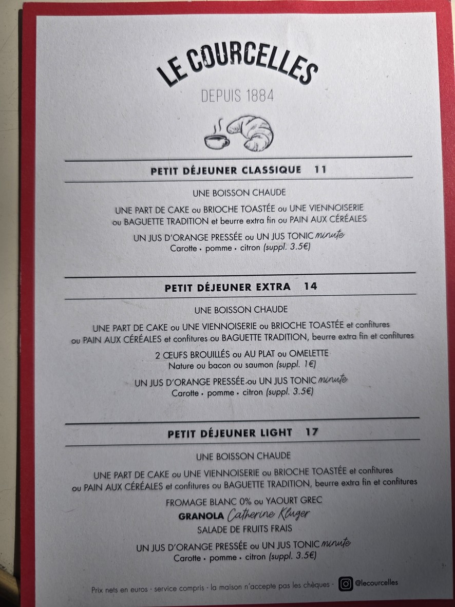 Le Courcelles menu 1
