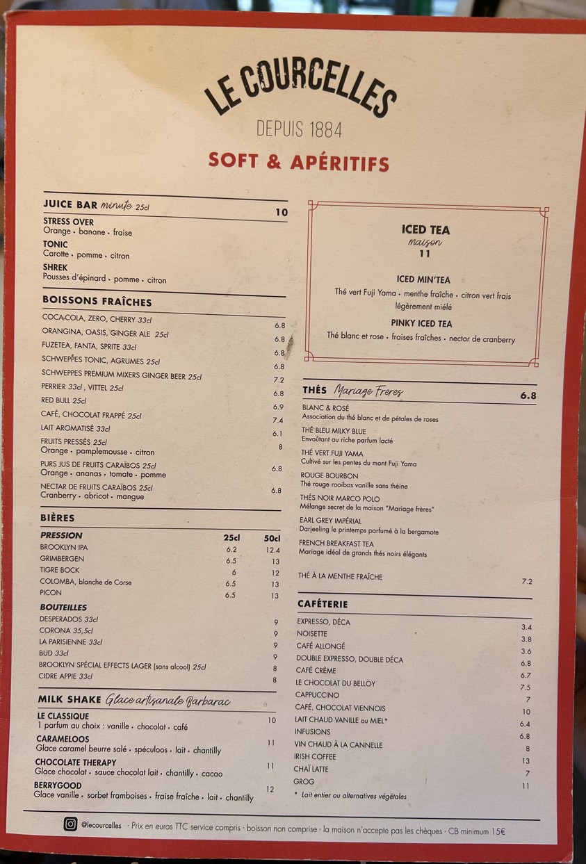 Le Courcelles menu 2