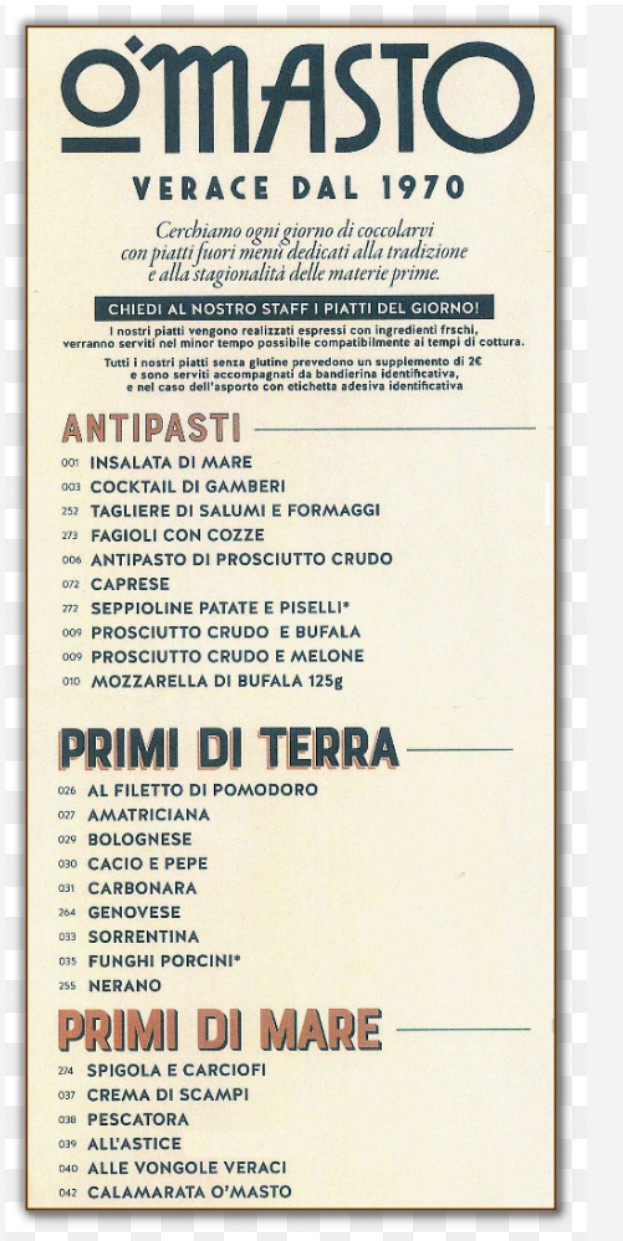 O' Masto Roma menu 1