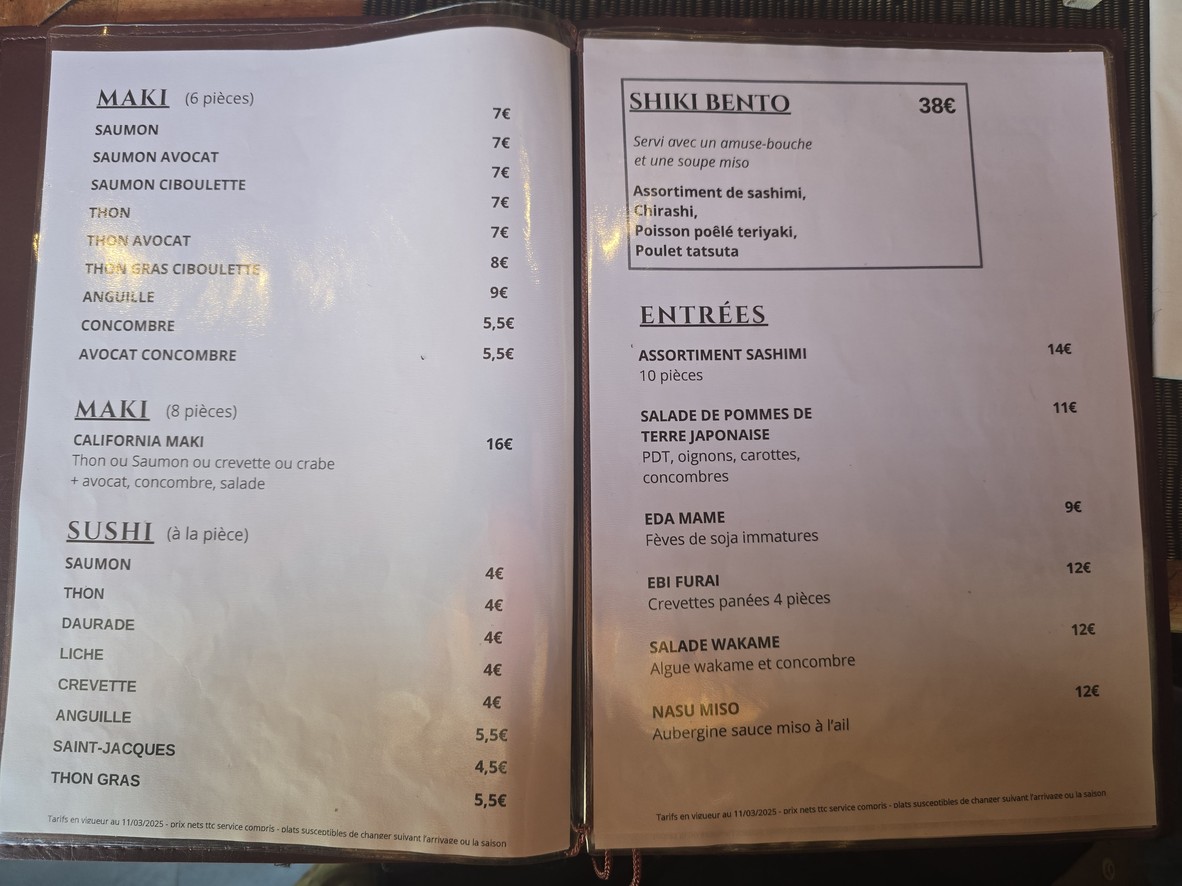 Shiki Boulogne-Billancourt menu 2
