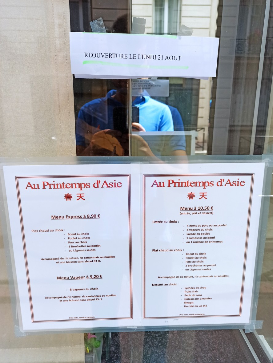 Au Printemps d'Asie menu 1