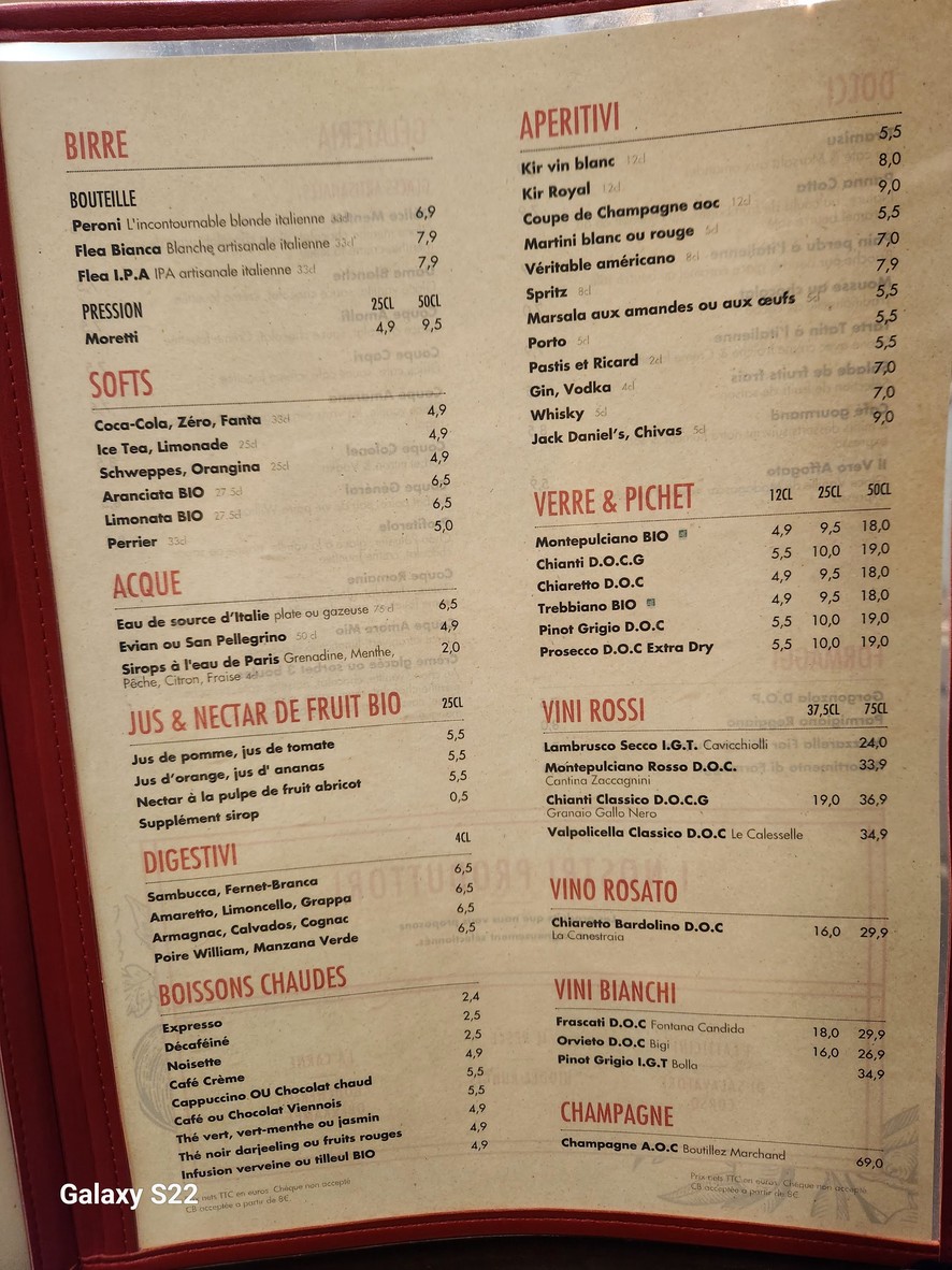 Amore Mio menu 1