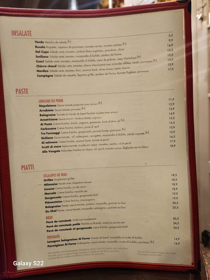 Amore Mio menu 2