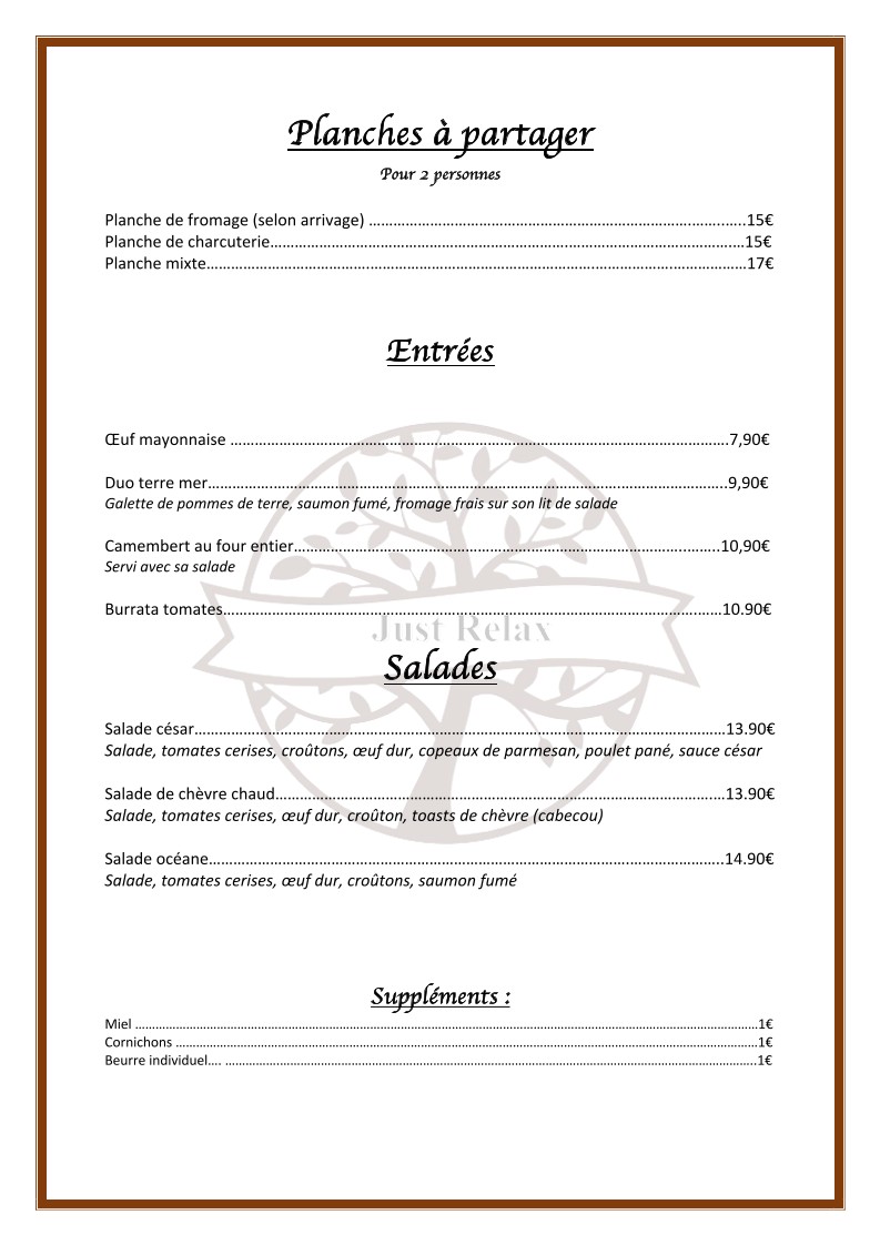 Just Relax - Restaurant & Lounge menu 1