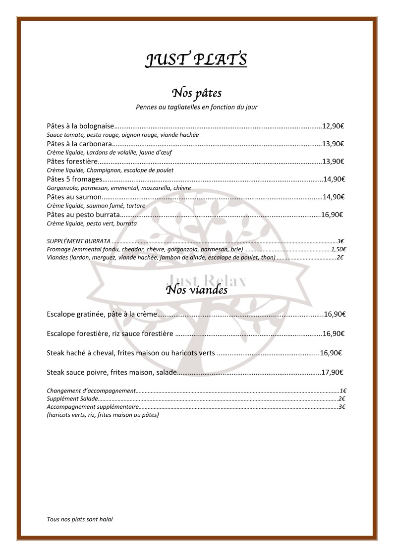 Just Relax - Restaurant & Lounge menu 2