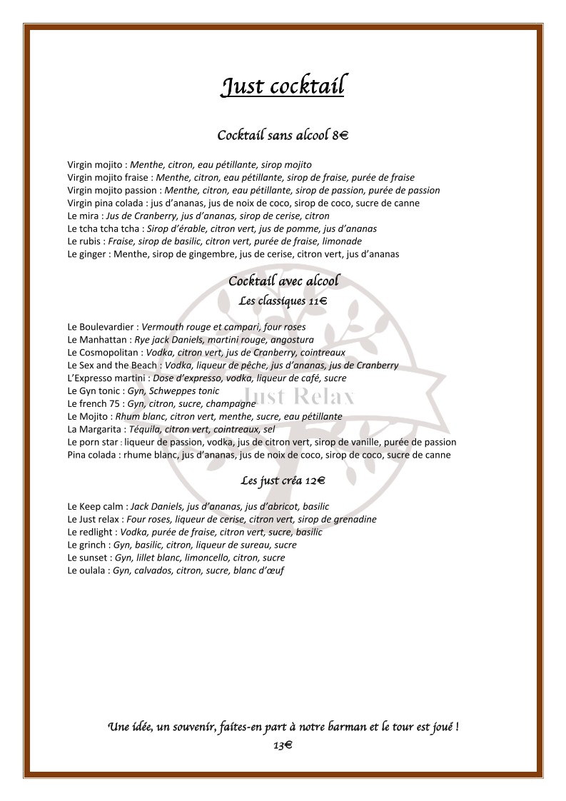 Just Relax - Restaurant & Lounge menu 7