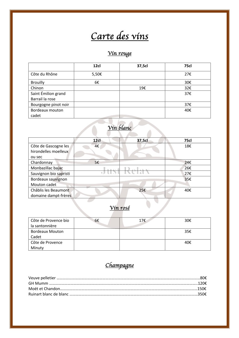 Just Relax - Restaurant & Lounge menu 9