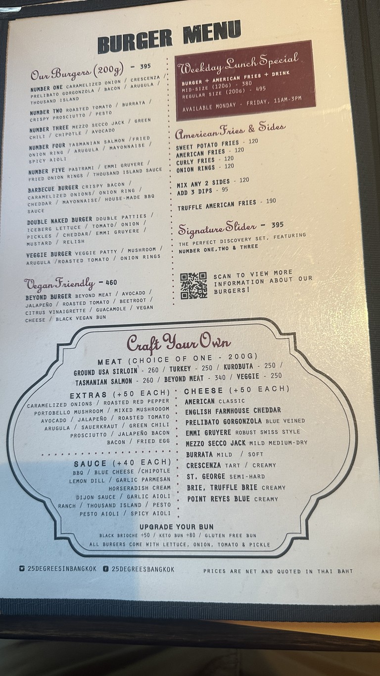 25 Degrees Burger menu 1