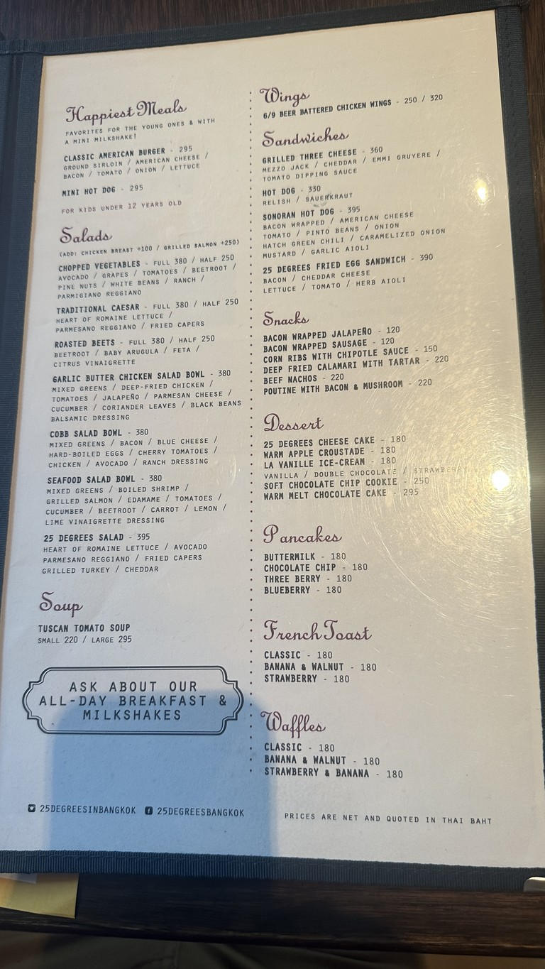 25 Degrees Burger menu 2