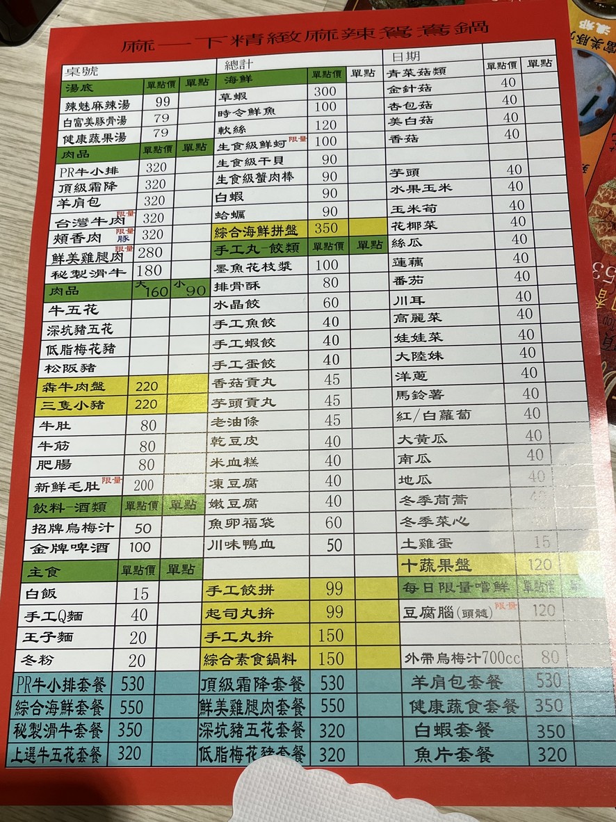 Má yīxià jīngzhì guōwù menu 2