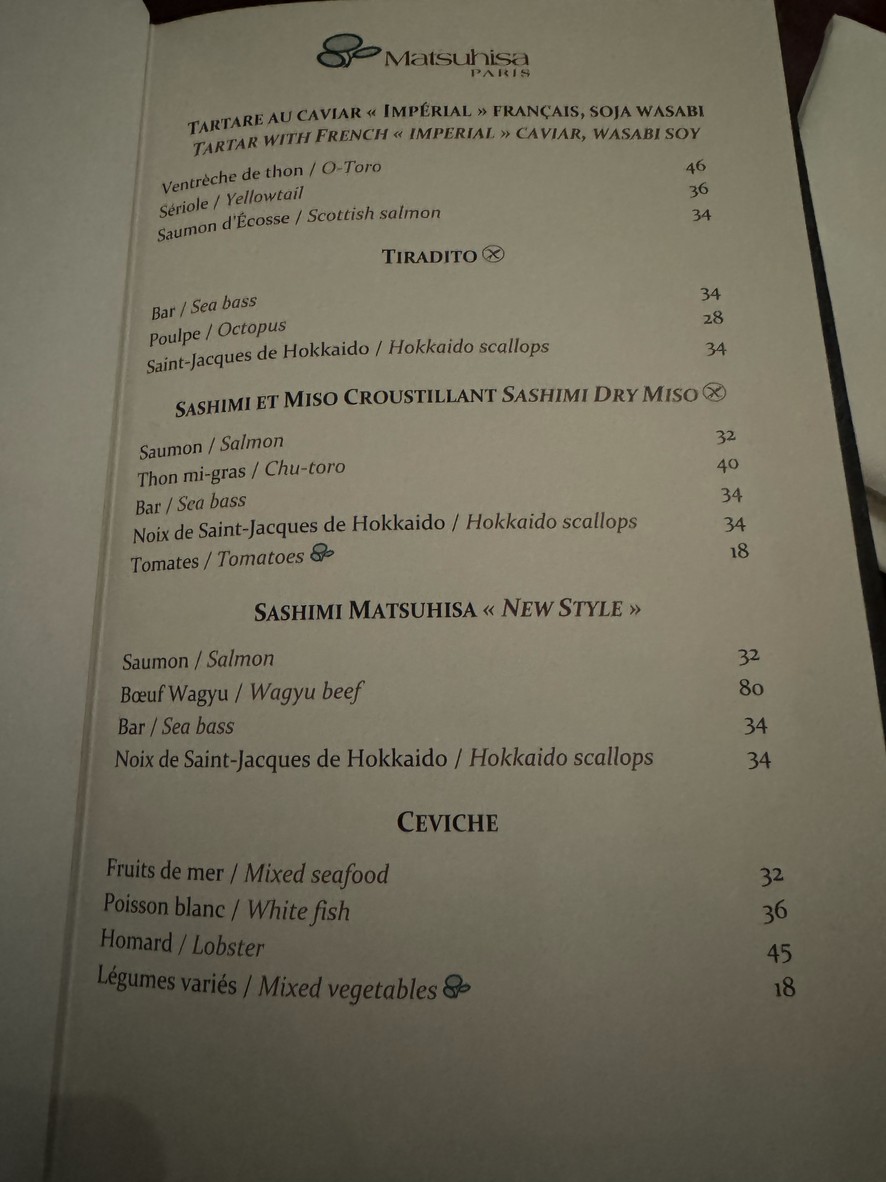 Matsuhisa Paris menu 1