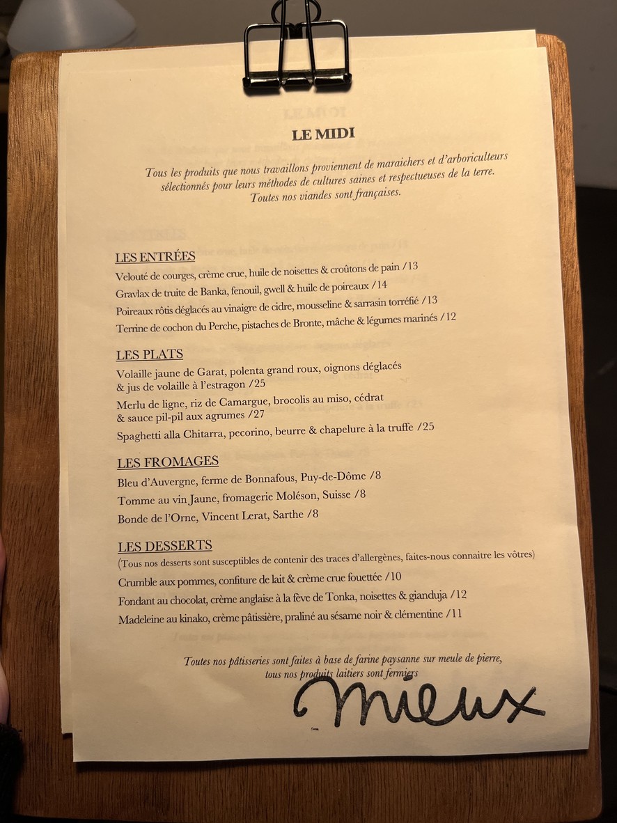 Restaurant Mieux Paris 9 menu 2