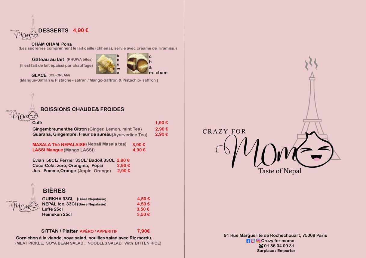 Crazy For MoMo Paris (Anvers) menu 4