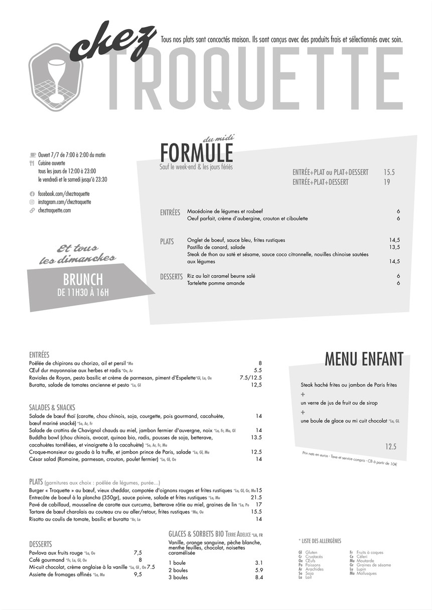 Chez Troquette menu 1