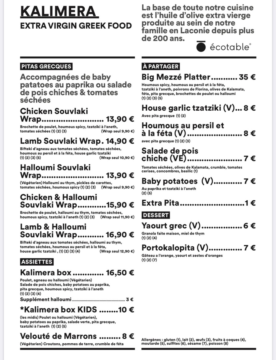 KALIMERA menu 1
