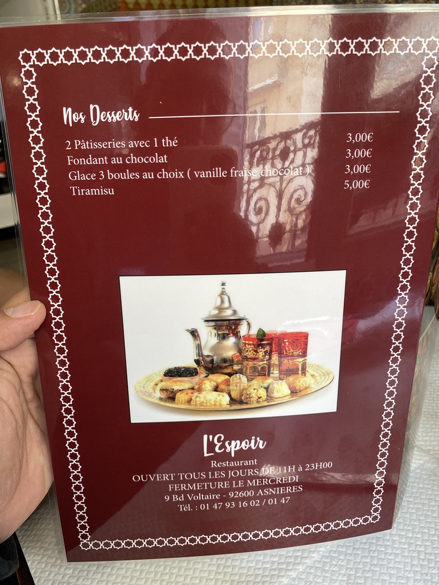 Restaurant L'espoir menu 2