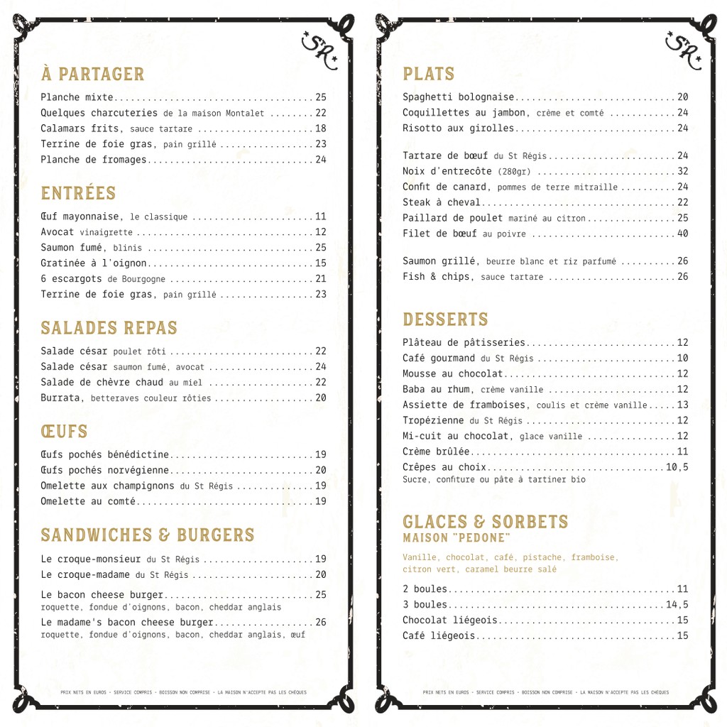 Le Saint-Regis - Paris menu 2